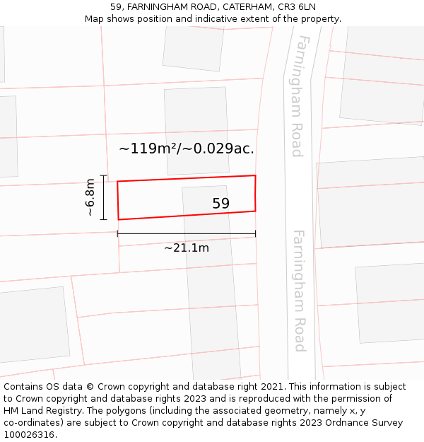 59, FARNINGHAM ROAD, CATERHAM, CR3 6LN: Plot and title map