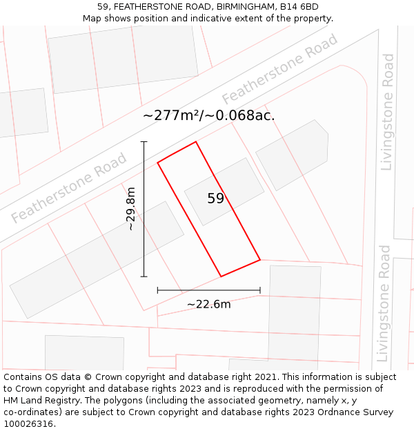 59, FEATHERSTONE ROAD, BIRMINGHAM, B14 6BD: Plot and title map