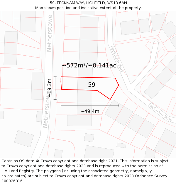 59, FECKNAM WAY, LICHFIELD, WS13 6AN: Plot and title map
