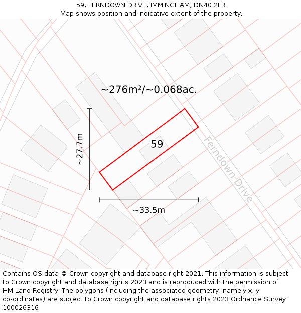 59, FERNDOWN DRIVE, IMMINGHAM, DN40 2LR: Plot and title map