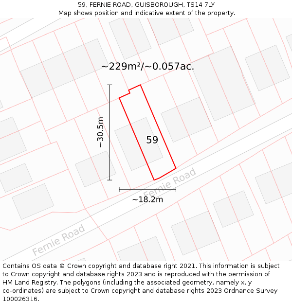 59, FERNIE ROAD, GUISBOROUGH, TS14 7LY: Plot and title map