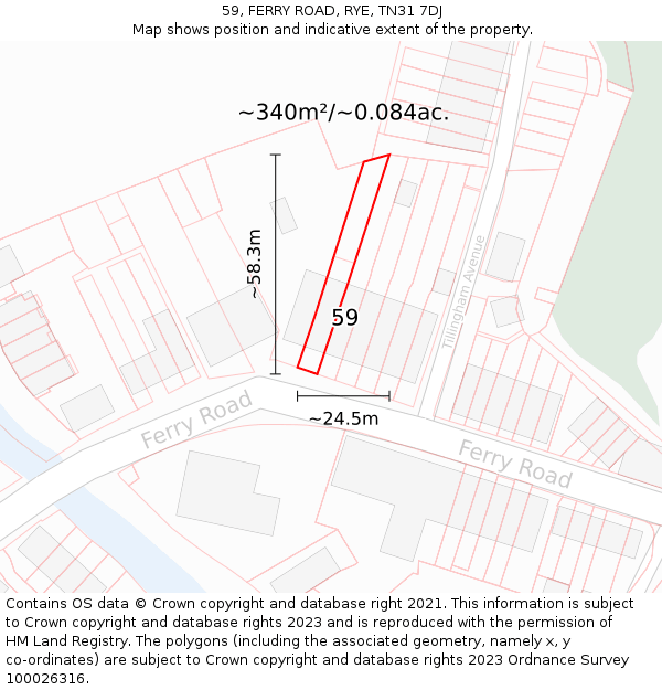 59, FERRY ROAD, RYE, TN31 7DJ: Plot and title map
