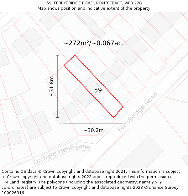 59, FERRYBRIDGE ROAD, PONTEFRACT, WF8 2PQ: Plot and title map