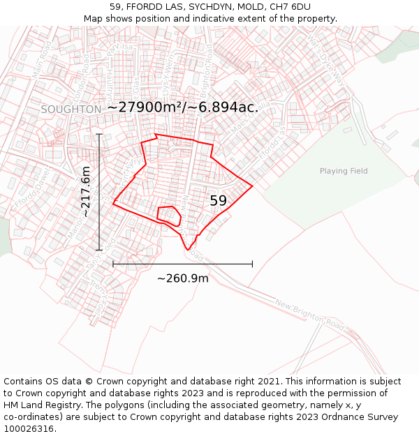 59, FFORDD LAS, SYCHDYN, MOLD, CH7 6DU: Plot and title map