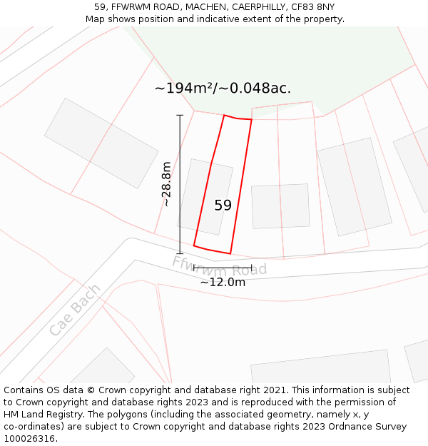 59, FFWRWM ROAD, MACHEN, CAERPHILLY, CF83 8NY: Plot and title map