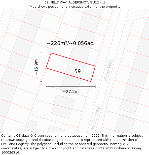 59, FIELD WAY, ALDERSHOT, GU12 4UJ: Plot and title map