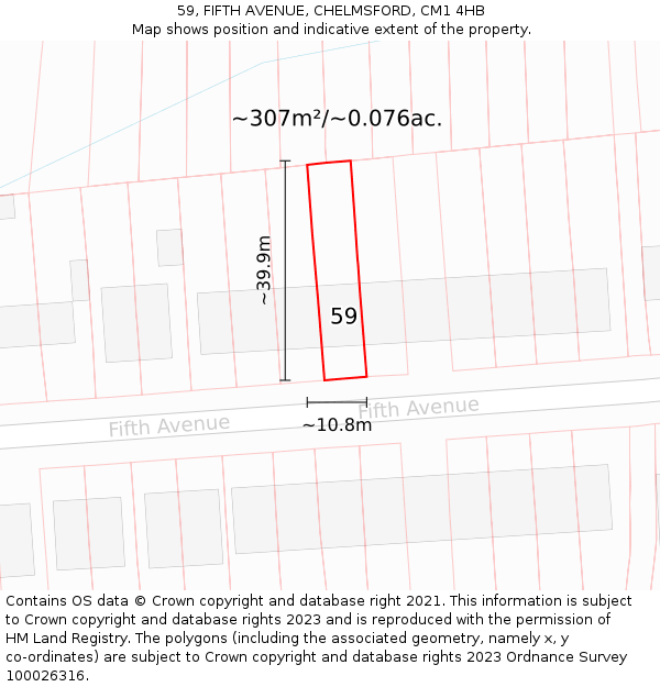 59, FIFTH AVENUE, CHELMSFORD, CM1 4HB: Plot and title map
