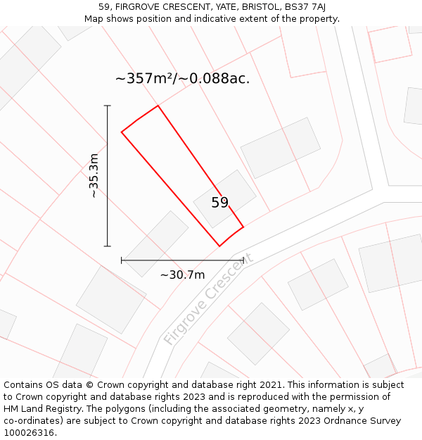59, FIRGROVE CRESCENT, YATE, BRISTOL, BS37 7AJ: Plot and title map