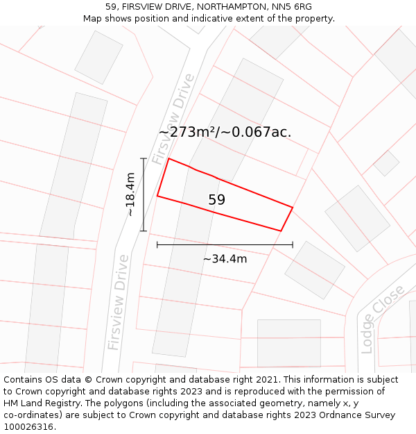 59, FIRSVIEW DRIVE, NORTHAMPTON, NN5 6RG: Plot and title map