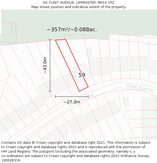 59, FLEET AVENUE, UPMINSTER, RM14 1PZ: Plot and title map