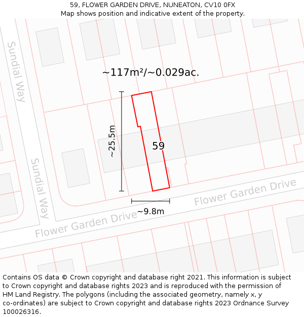 59, FLOWER GARDEN DRIVE, NUNEATON, CV10 0FX: Plot and title map