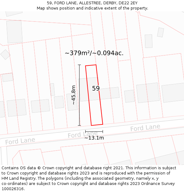 59, FORD LANE, ALLESTREE, DERBY, DE22 2EY: Plot and title map