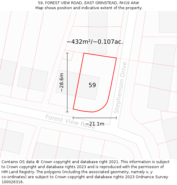 59, FOREST VIEW ROAD, EAST GRINSTEAD, RH19 4AW: Plot and title map