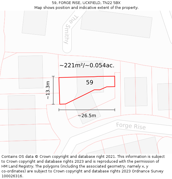 59, FORGE RISE, UCKFIELD, TN22 5BX: Plot and title map