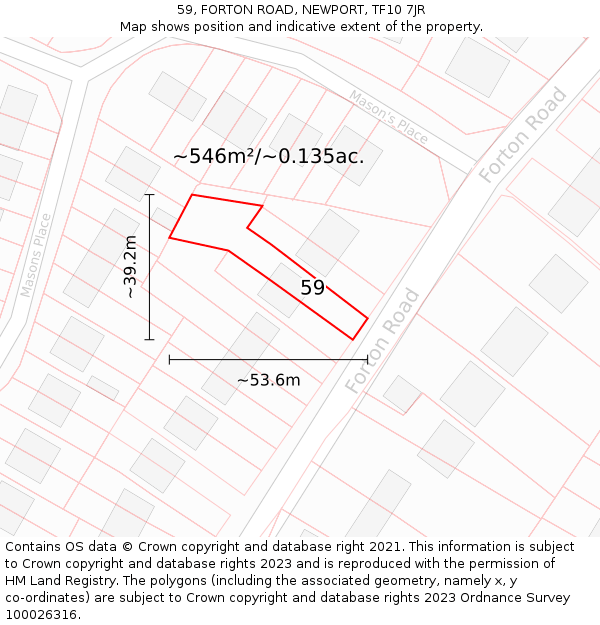 59, FORTON ROAD, NEWPORT, TF10 7JR: Plot and title map
