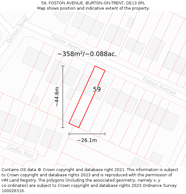 59, FOSTON AVENUE, BURTON-ON-TRENT, DE13 0PL: Plot and title map