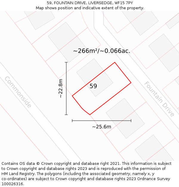 59, FOUNTAIN DRIVE, LIVERSEDGE, WF15 7PY: Plot and title map