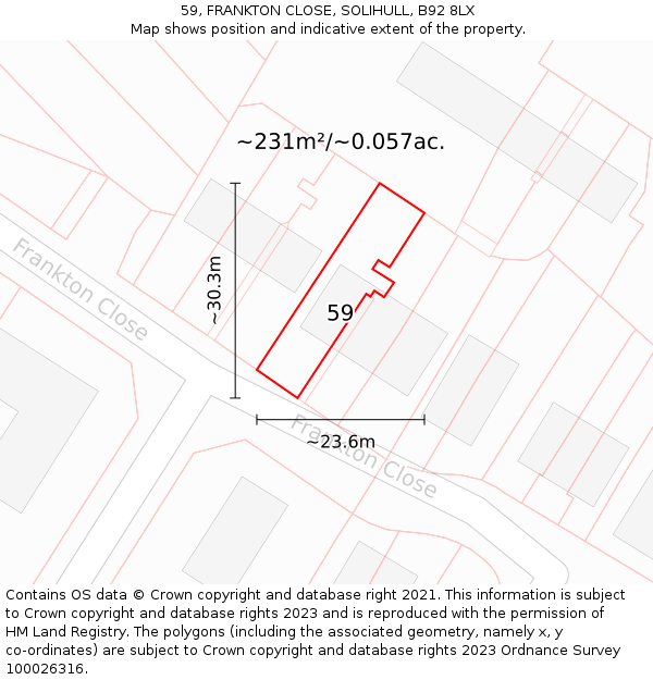 59, FRANKTON CLOSE, SOLIHULL, B92 8LX: Plot and title map