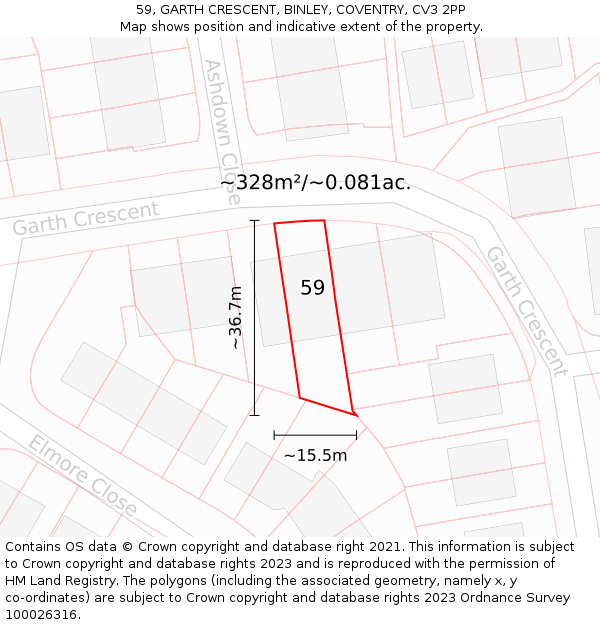 59, GARTH CRESCENT, BINLEY, COVENTRY, CV3 2PP: Plot and title map