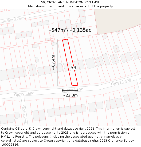 59, GIPSY LANE, NUNEATON, CV11 4SH: Plot and title map