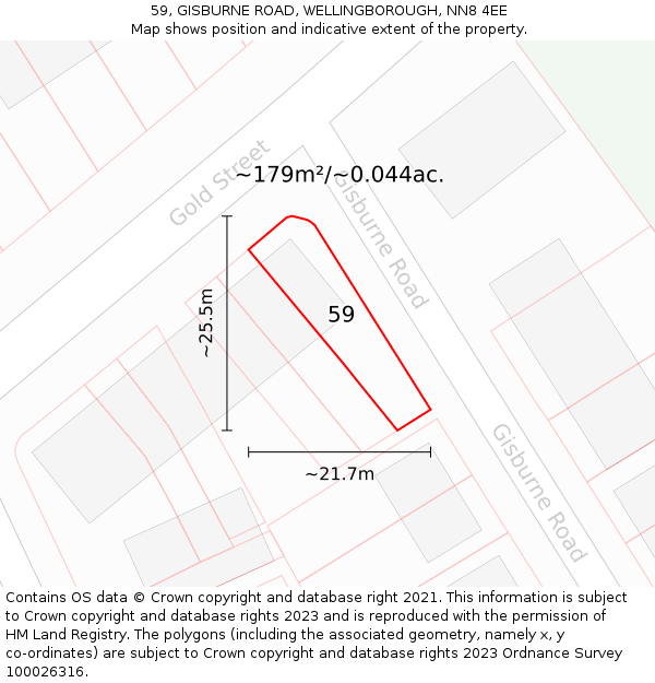 59, GISBURNE ROAD, WELLINGBOROUGH, NN8 4EE: Plot and title map