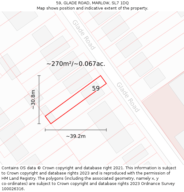 59, GLADE ROAD, MARLOW, SL7 1DQ: Plot and title map