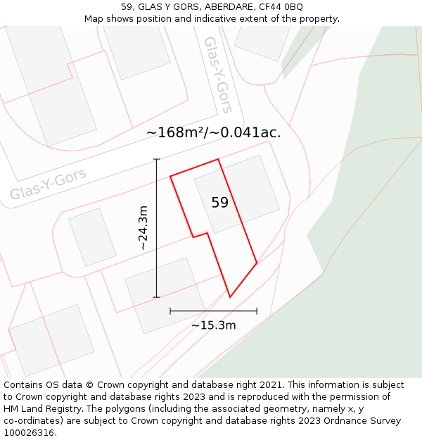 59, GLAS Y GORS, ABERDARE, CF44 0BQ: Plot and title map