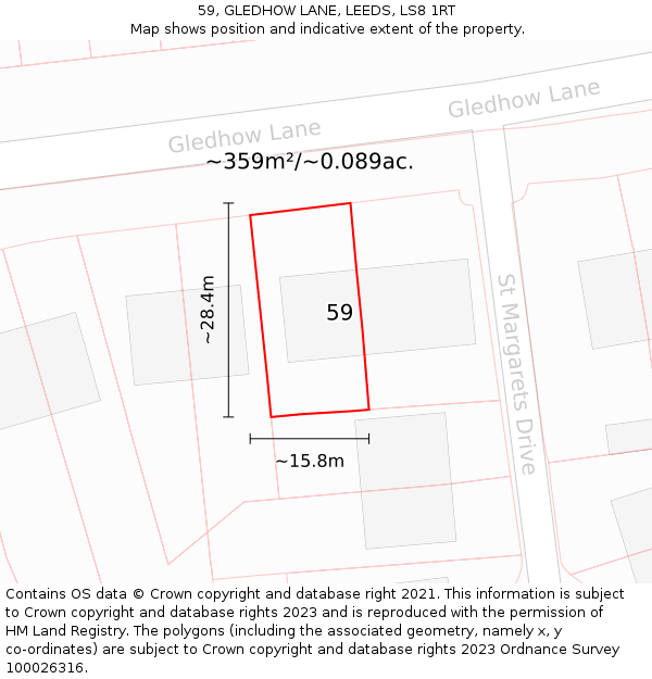 59, GLEDHOW LANE, LEEDS, LS8 1RT: Plot and title map