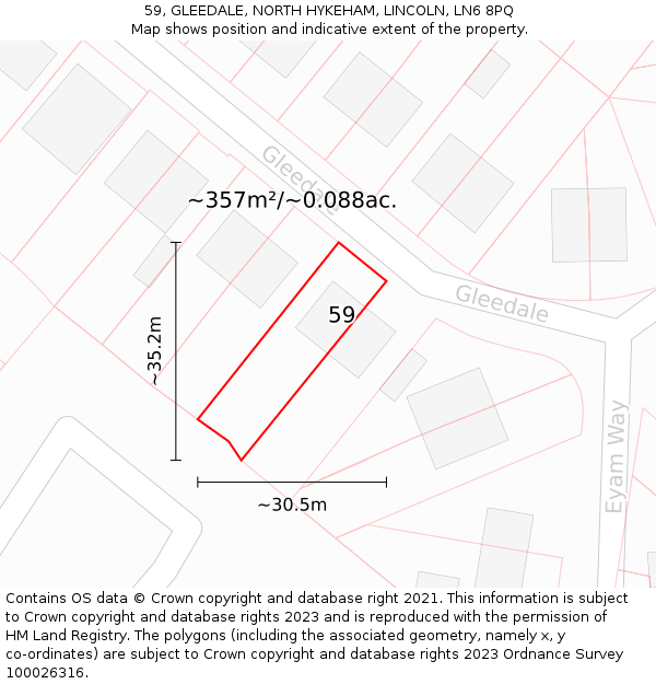 59, GLEEDALE, NORTH HYKEHAM, LINCOLN, LN6 8PQ: Plot and title map