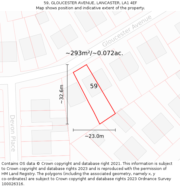 59, GLOUCESTER AVENUE, LANCASTER, LA1 4EF: Plot and title map