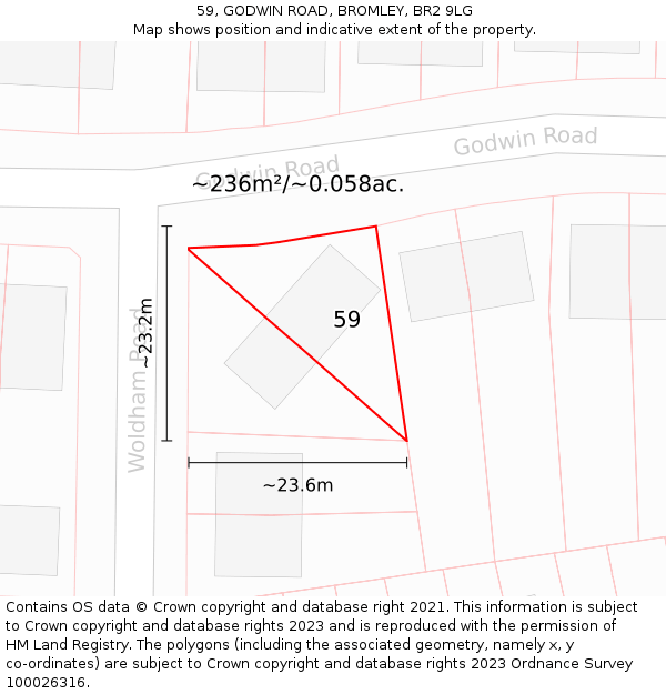 59, GODWIN ROAD, BROMLEY, BR2 9LG: Plot and title map