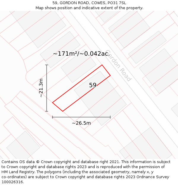 59, GORDON ROAD, COWES, PO31 7SL: Plot and title map