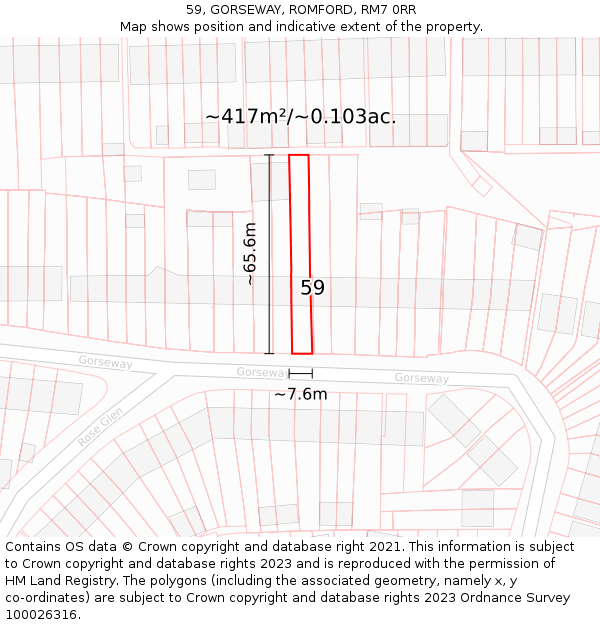 59, GORSEWAY, ROMFORD, RM7 0RR: Plot and title map
