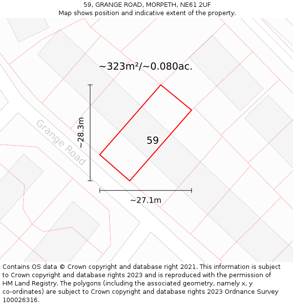 59, GRANGE ROAD, MORPETH, NE61 2UF: Plot and title map