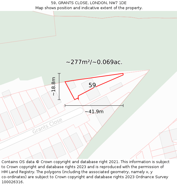 59, GRANTS CLOSE, LONDON, NW7 1DE: Plot and title map