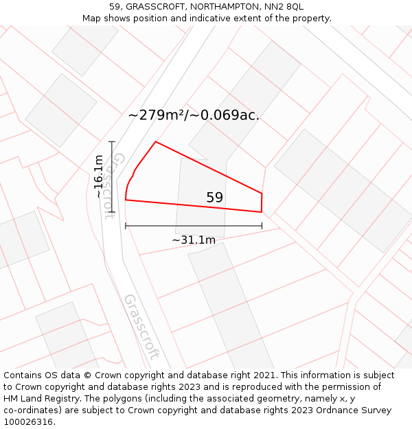 59, GRASSCROFT, NORTHAMPTON, NN2 8QL: Plot and title map