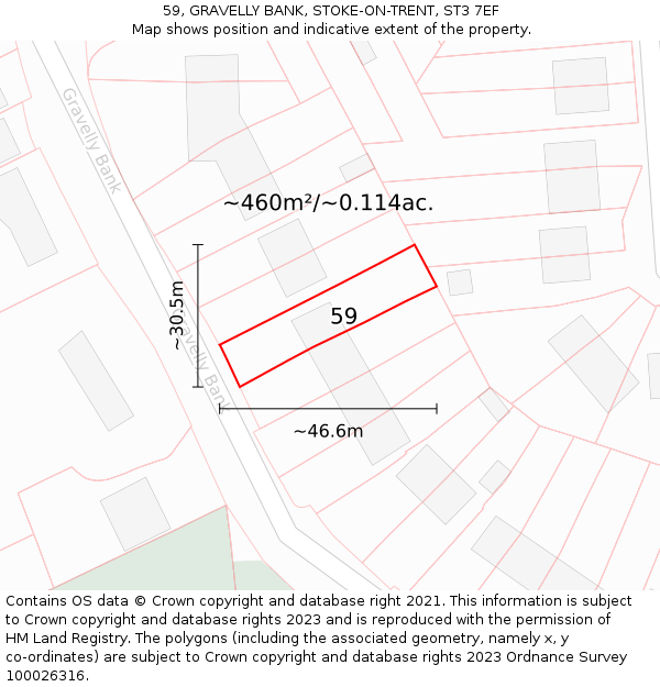 59, GRAVELLY BANK, STOKE-ON-TRENT, ST3 7EF: Plot and title map