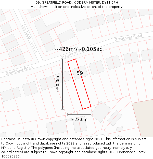 59, GREATFIELD ROAD, KIDDERMINSTER, DY11 6PH: Plot and title map