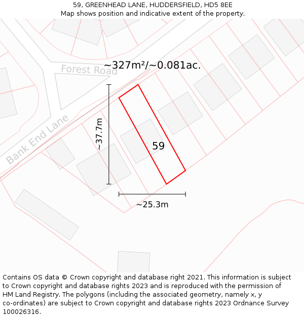 59, GREENHEAD LANE, HUDDERSFIELD, HD5 8EE: Plot and title map