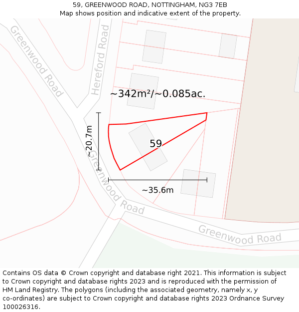 59, GREENWOOD ROAD, NOTTINGHAM, NG3 7EB: Plot and title map