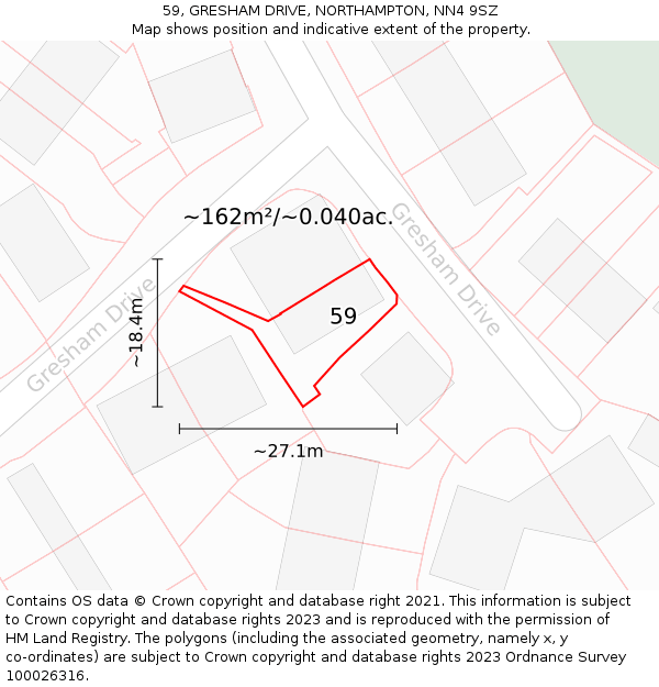 59, GRESHAM DRIVE, NORTHAMPTON, NN4 9SZ: Plot and title map