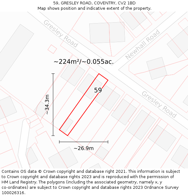 59, GRESLEY ROAD, COVENTRY, CV2 1BD: Plot and title map