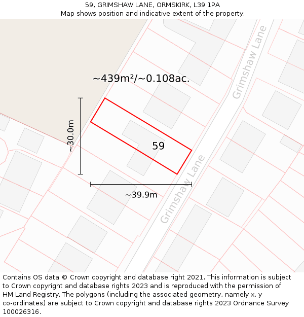 59, GRIMSHAW LANE, ORMSKIRK, L39 1PA: Plot and title map