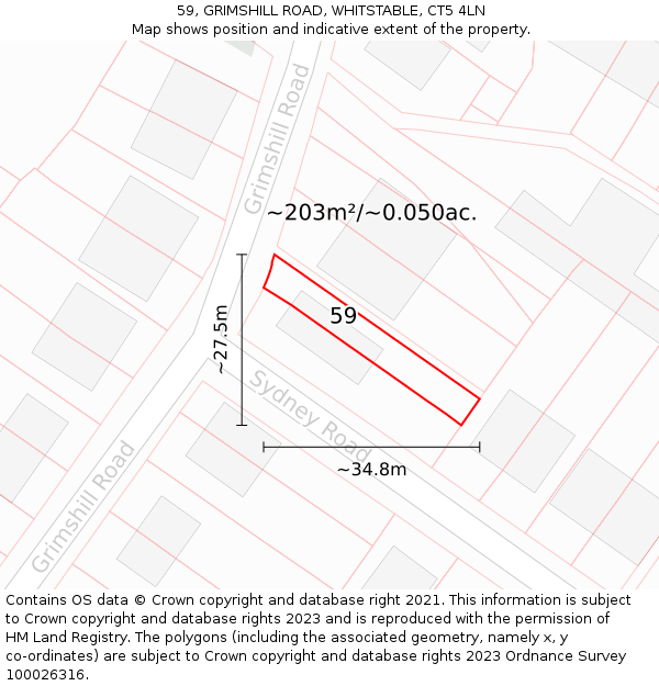 59, GRIMSHILL ROAD, WHITSTABLE, CT5 4LN: Plot and title map