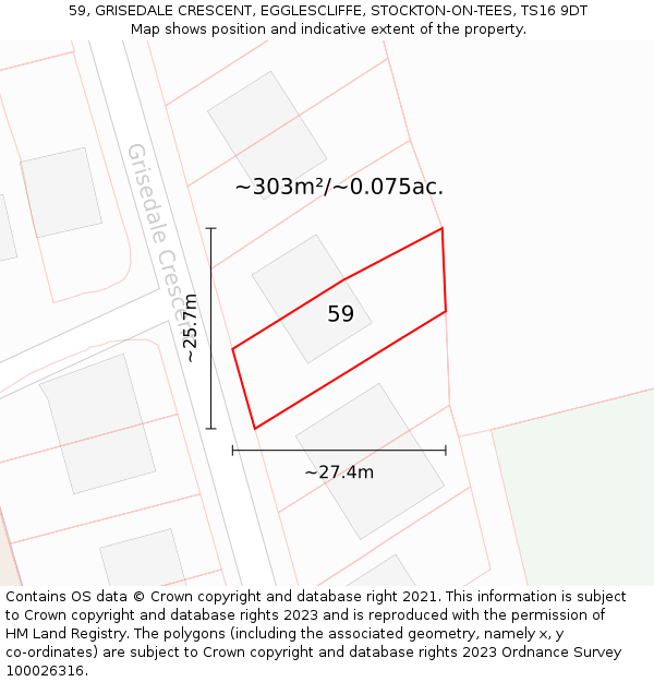 59, GRISEDALE CRESCENT, EGGLESCLIFFE, STOCKTON-ON-TEES, TS16 9DT: Plot and title map