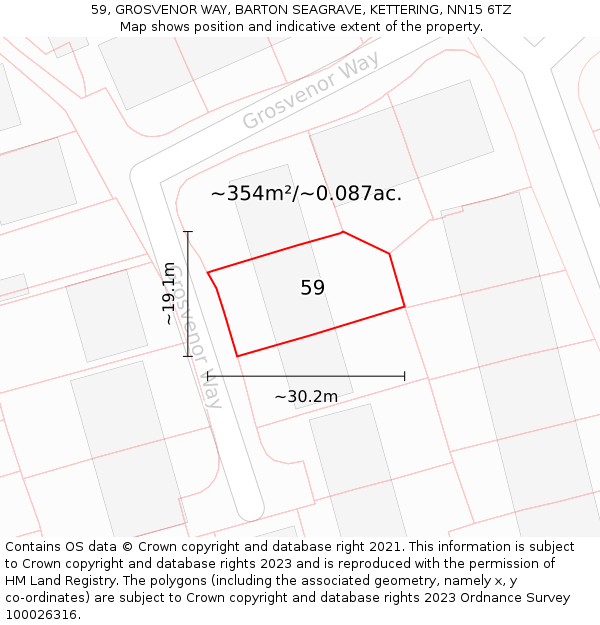 59, GROSVENOR WAY, BARTON SEAGRAVE, KETTERING, NN15 6TZ: Plot and title map