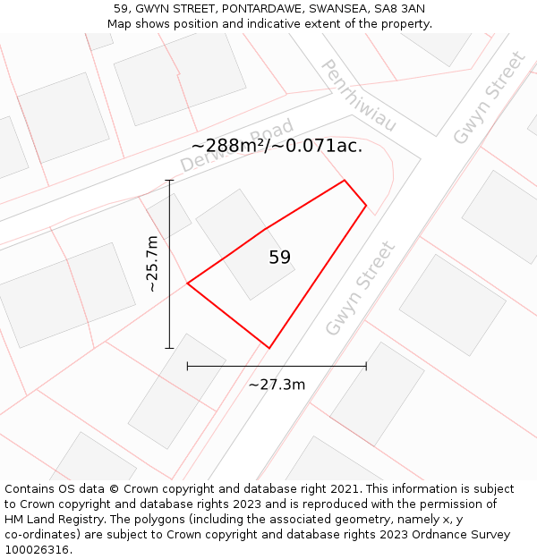59, GWYN STREET, PONTARDAWE, SWANSEA, SA8 3AN: Plot and title map