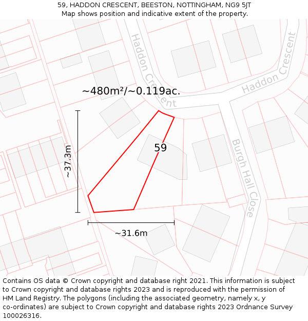 59, HADDON CRESCENT, BEESTON, NOTTINGHAM, NG9 5JT: Plot and title map