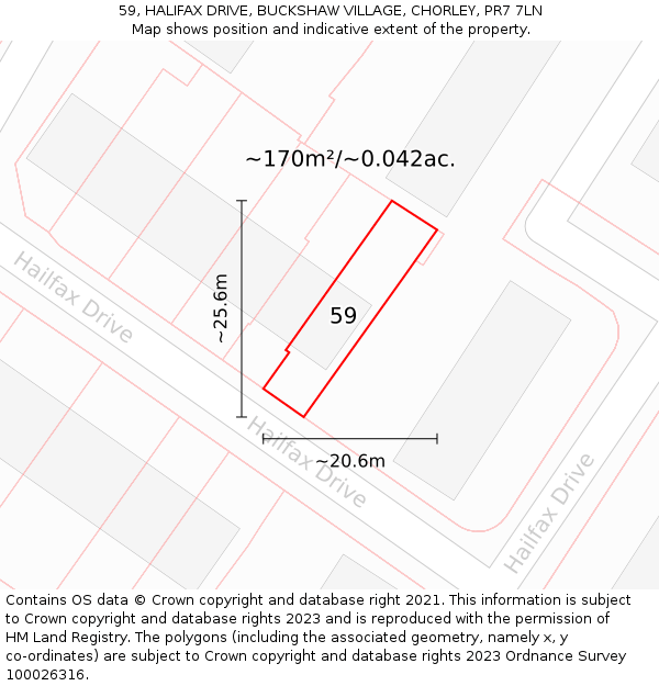 59, HALIFAX DRIVE, BUCKSHAW VILLAGE, CHORLEY, PR7 7LN: Plot and title map