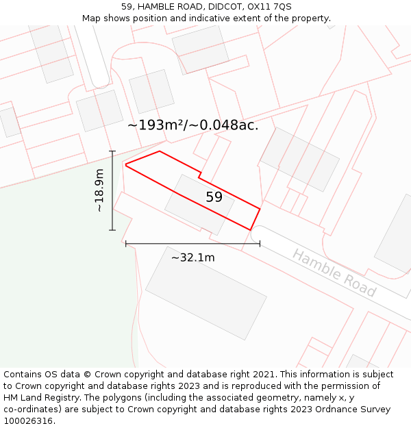 59, HAMBLE ROAD, DIDCOT, OX11 7QS: Plot and title map